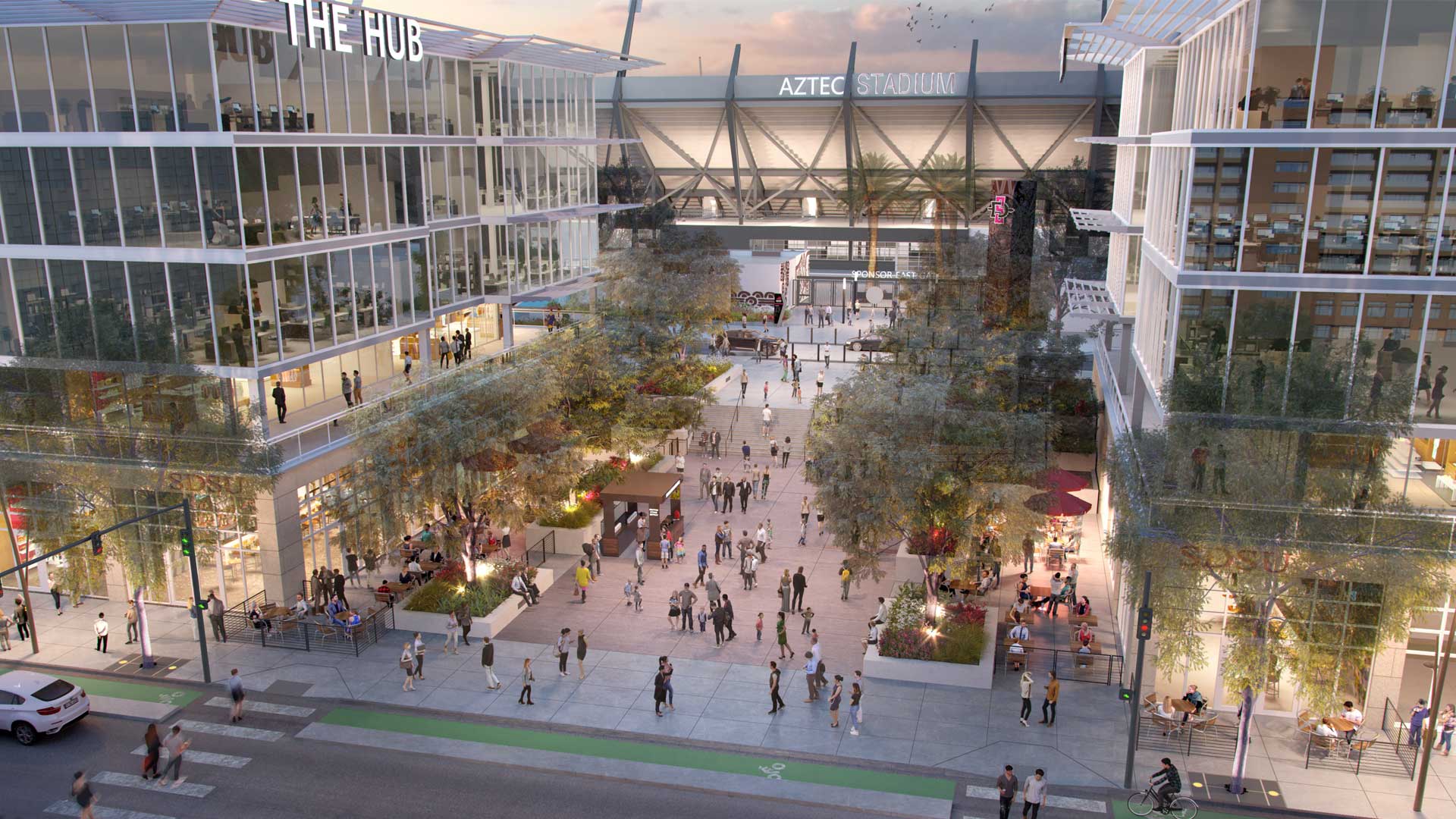 rendering of mission valley 50 yard line plaza